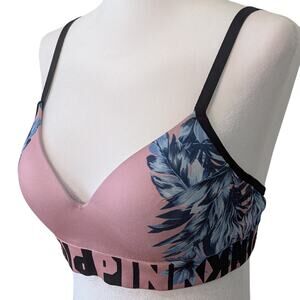 VS PINK Cool & Comfy Pink Blue Foliage Padded Wireless Lounge Sports Bra Medium